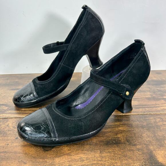 Indigo Clarks VTG Y2K Mary Jane Chunky Heels 9 1/2 M Black Leather Grunge Witchy - Picture 1 of 9